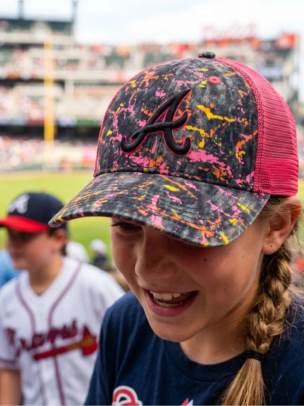 Atlanta Braves New Era 9FORTY Adjustable Mesh Youth Cap Hat Paint Splatter NWOT